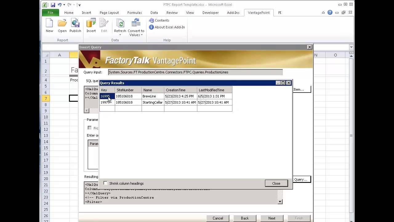 Creating Reports with ProductionCentre Data: FactoryTalk VantagePoint