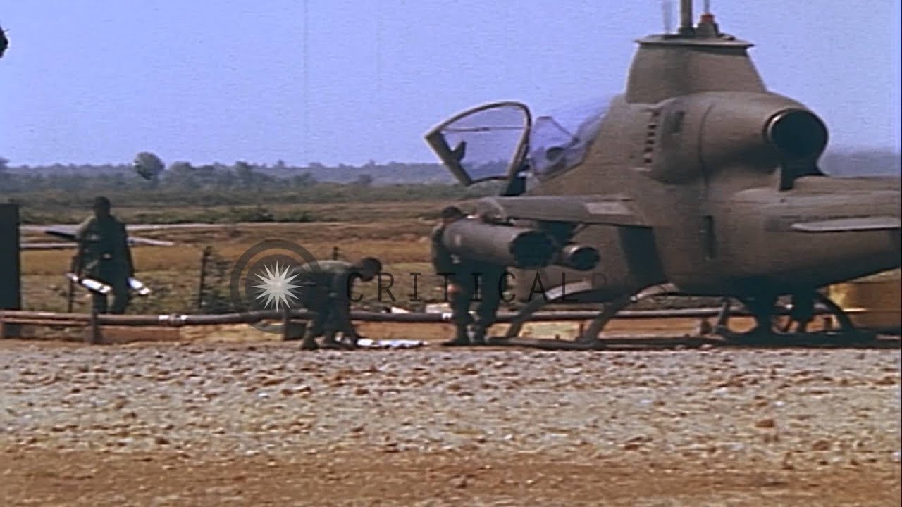 US Army helicopters AH-1G and OH-6A during operation in Vietnam. HD Stock Footage