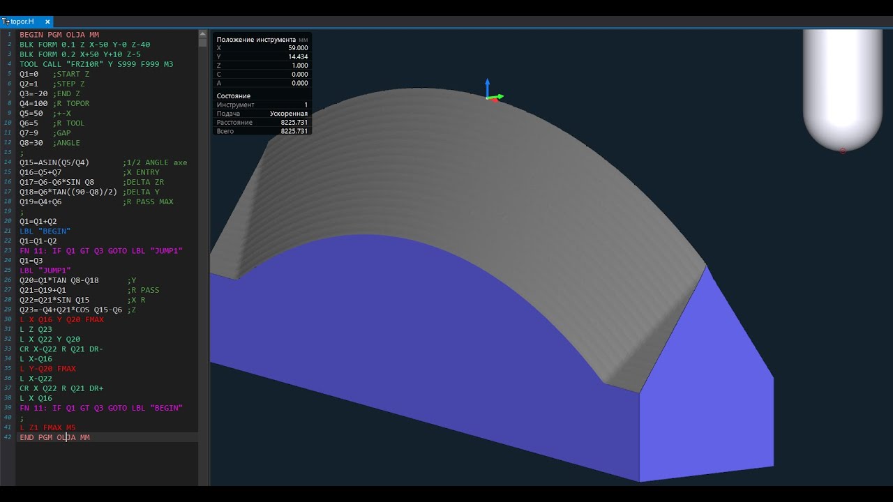 180 HeidenHain Macro.   Angle on radius G18. CNC practicum.