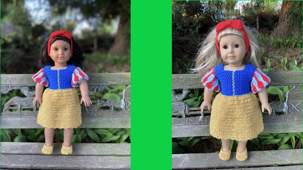 Step by Step Crochet Tutorial - 18 Inch Doll Snow White Inspired Dress Set- Fits American Girl Doll
