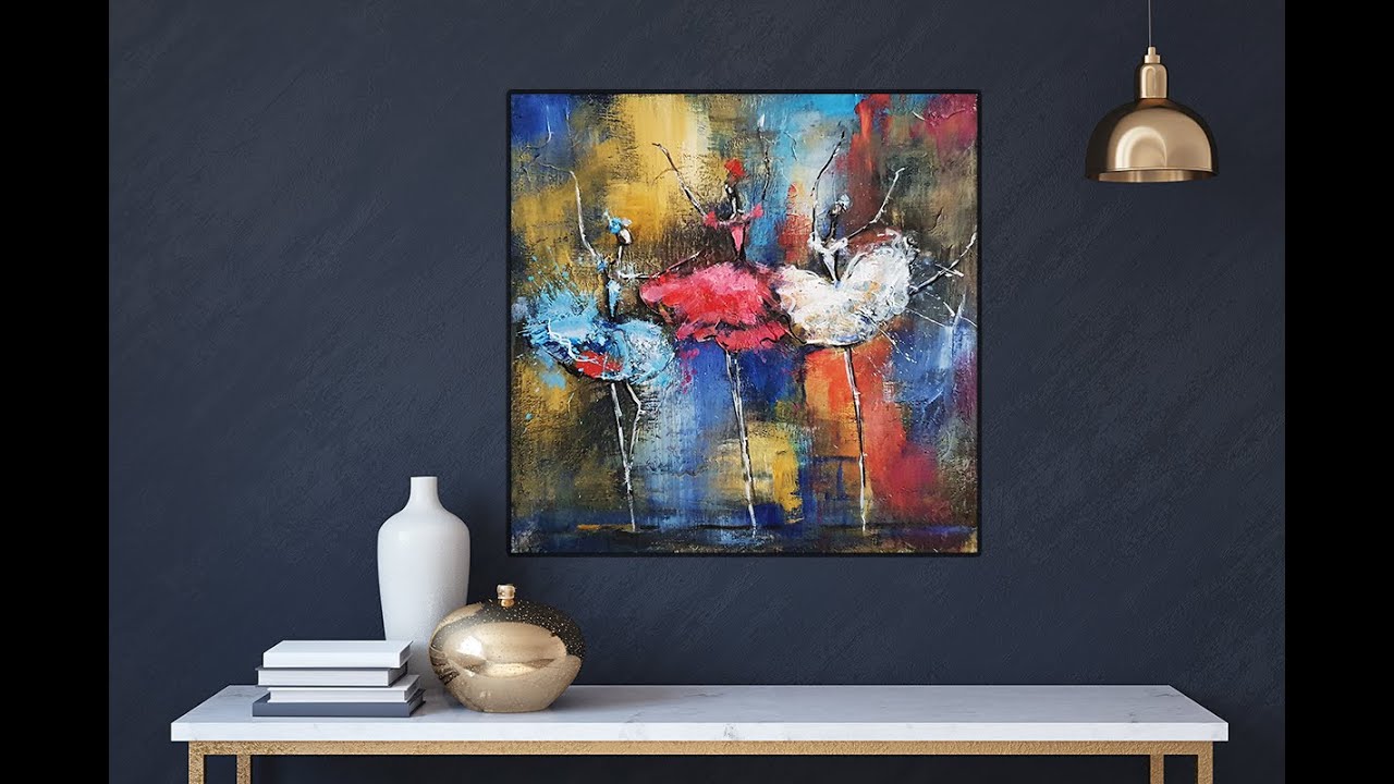Easy & Simple Abstract Painting for Beginners /Three dancers / Acrylic& Molding paste / MariArtHome