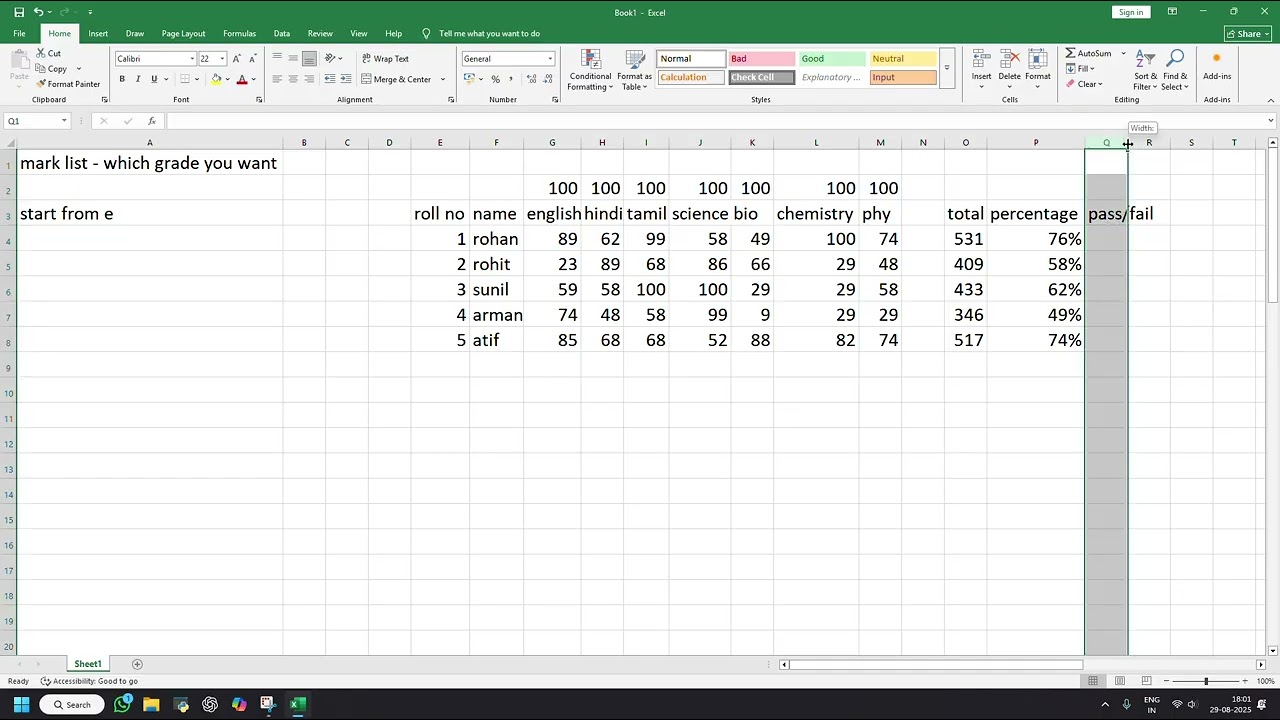 how to make marklist in excel #nothingimposibleinthisworld