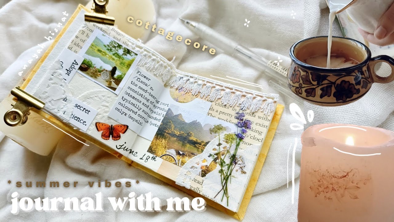 Cottagecore Journal With Me - starting a new journal/ Small Town Summer sounds as it gets Dark 🐓🕯️