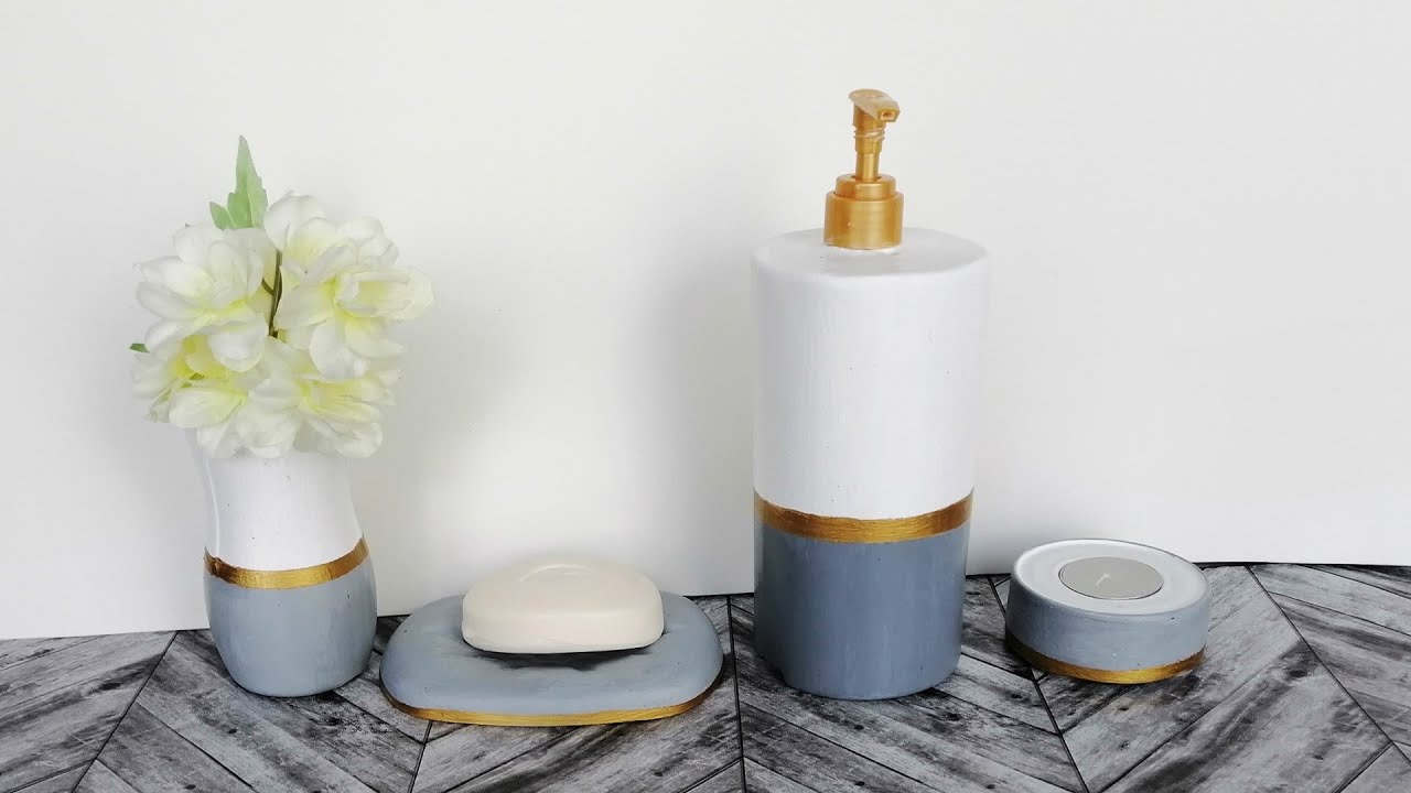 CREA ESTE HERMOSO Kit para baño con cemento | Diy decoración para baño|  Cement Pot IDEAS #cemento
