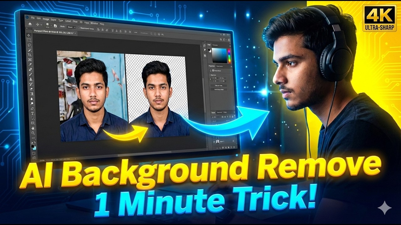 Photoshop AI Background Remove | Passport Size Photo বানান 1 মিনিটে #BackgroundRemove #PassportPhoto