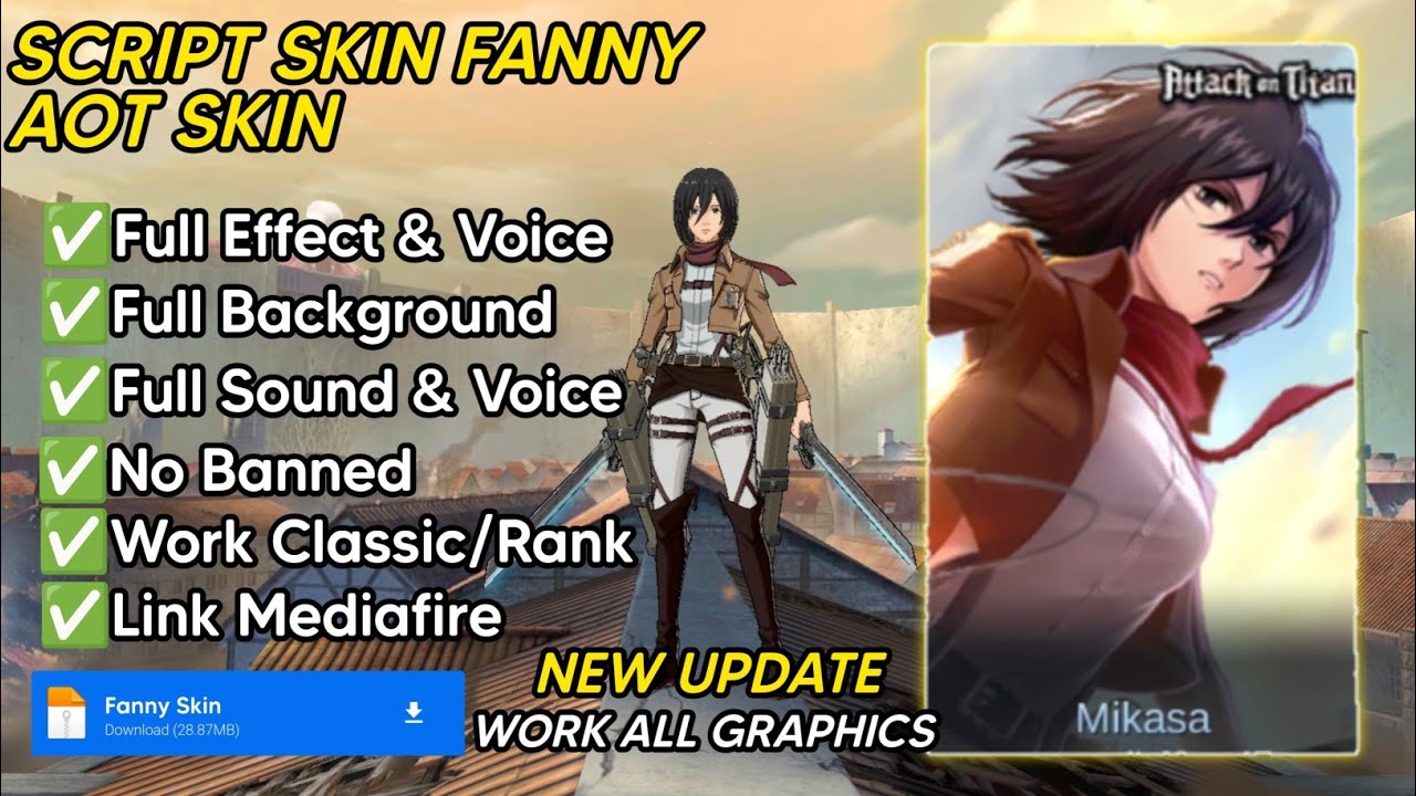 UPDATE! Script Skin Fanny - Mikasa | No Password | Full Effect & Voice | NEW