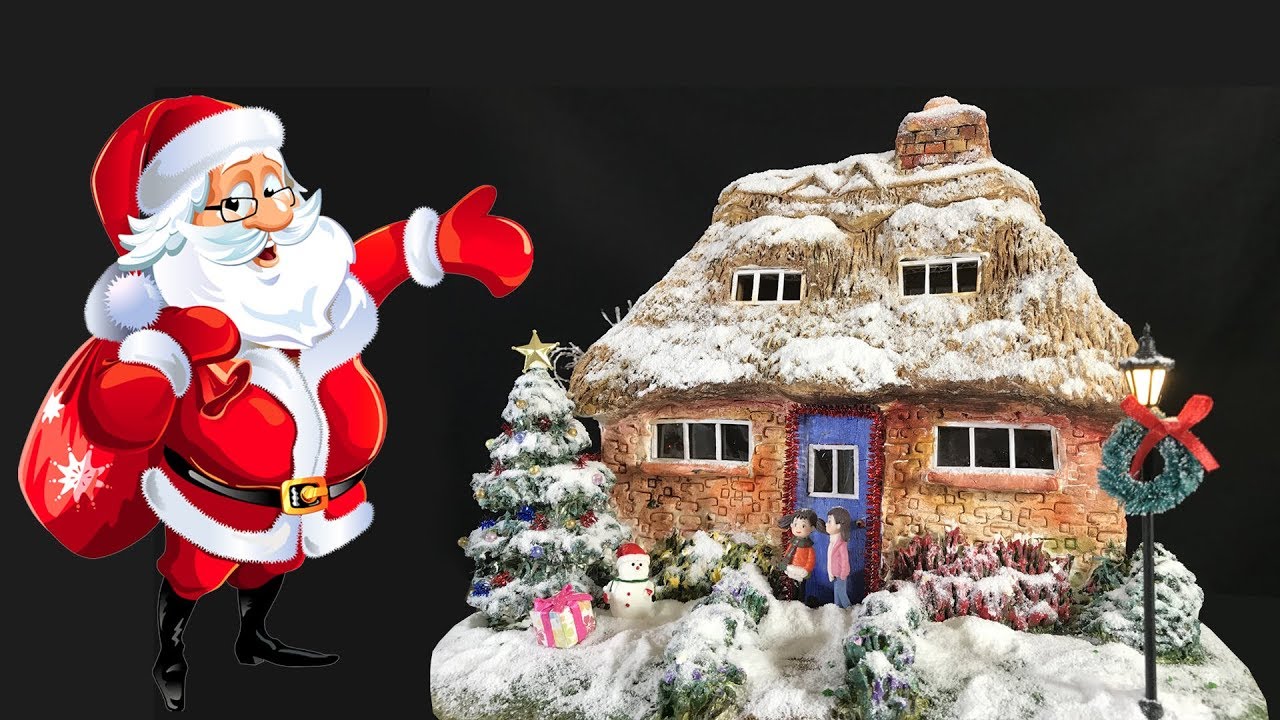 DIY Miniature Christmas House using cardboard and Das clay