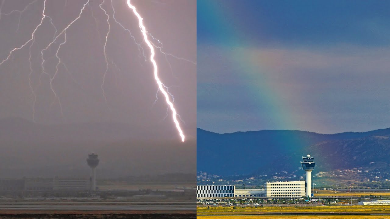 Thunderstorm - Mammatus and Rainbow at Athens airport 28/5/2020