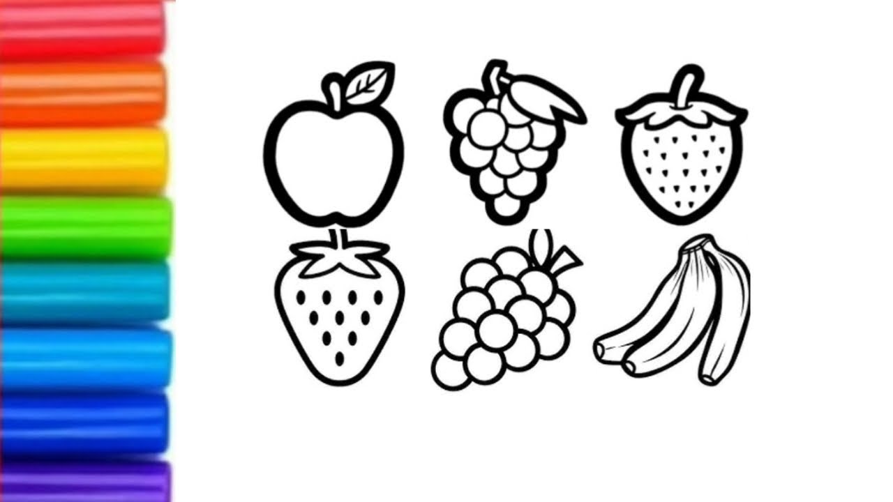 Colourful fruits drawing | tasty😋 fruits🍍🍎🍓🍇 drawing | drawing for kids | step by step fruits 