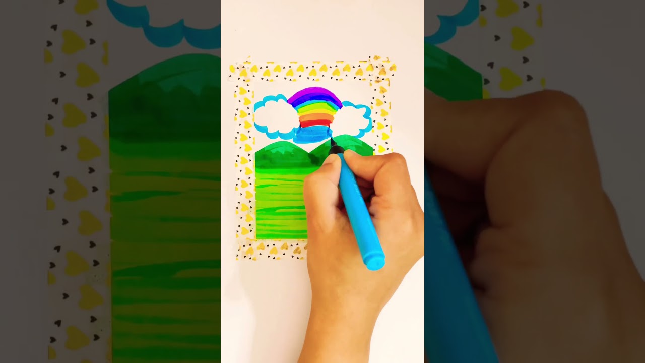 A cartoon landscape drawing with BRUSH PEN #shorts #drawing