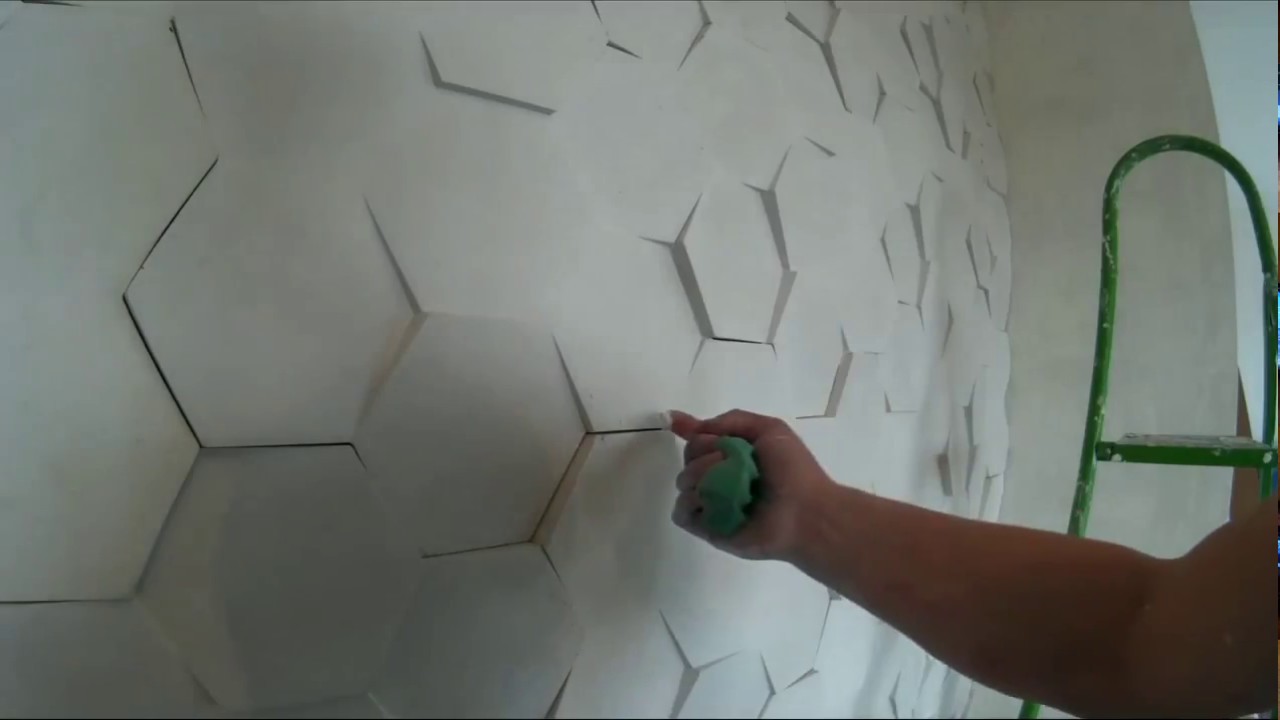 Монтаж гипсовой 3Dпанели 'Сота'