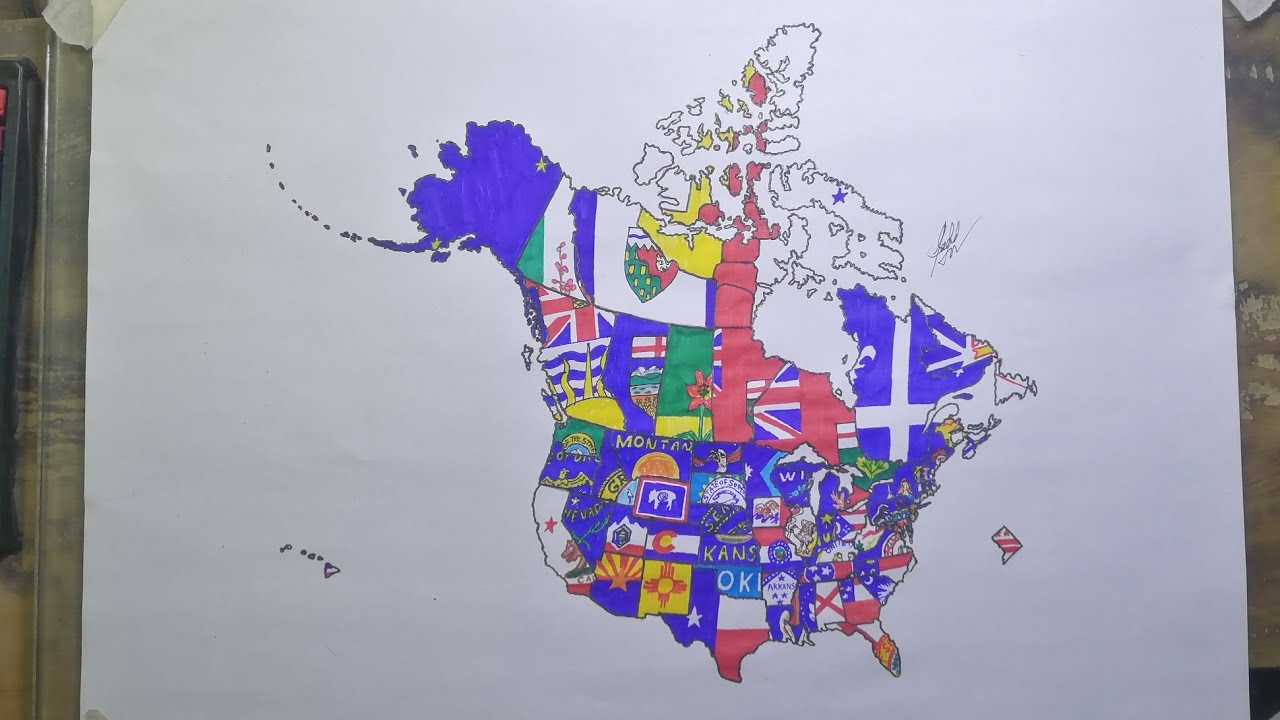 Drawing flag maps of US states and Canadian provinces | United States and Canada map drawing