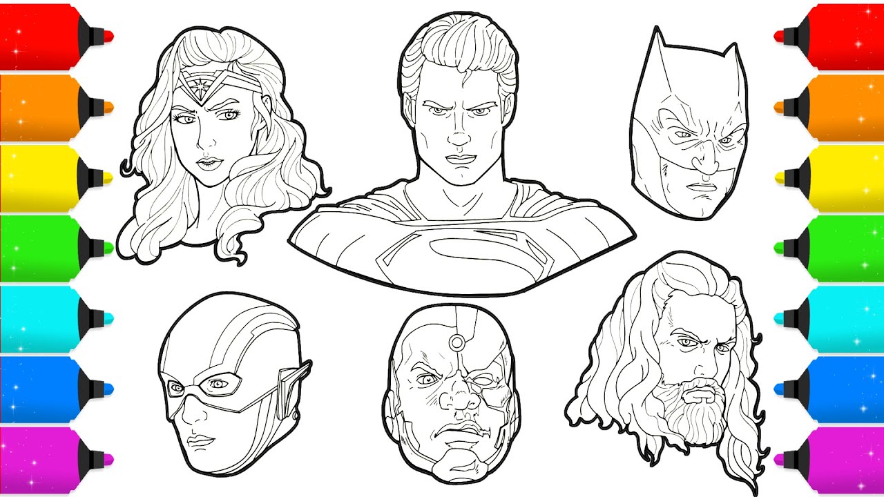 Justice League Superheroes Faces Drawing & Coloring