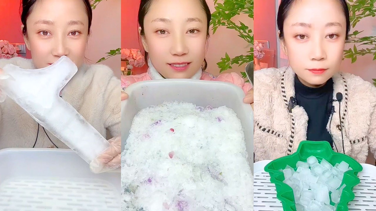 Snow Ice Dessert and Crystal Ice Cube Texture Tasting