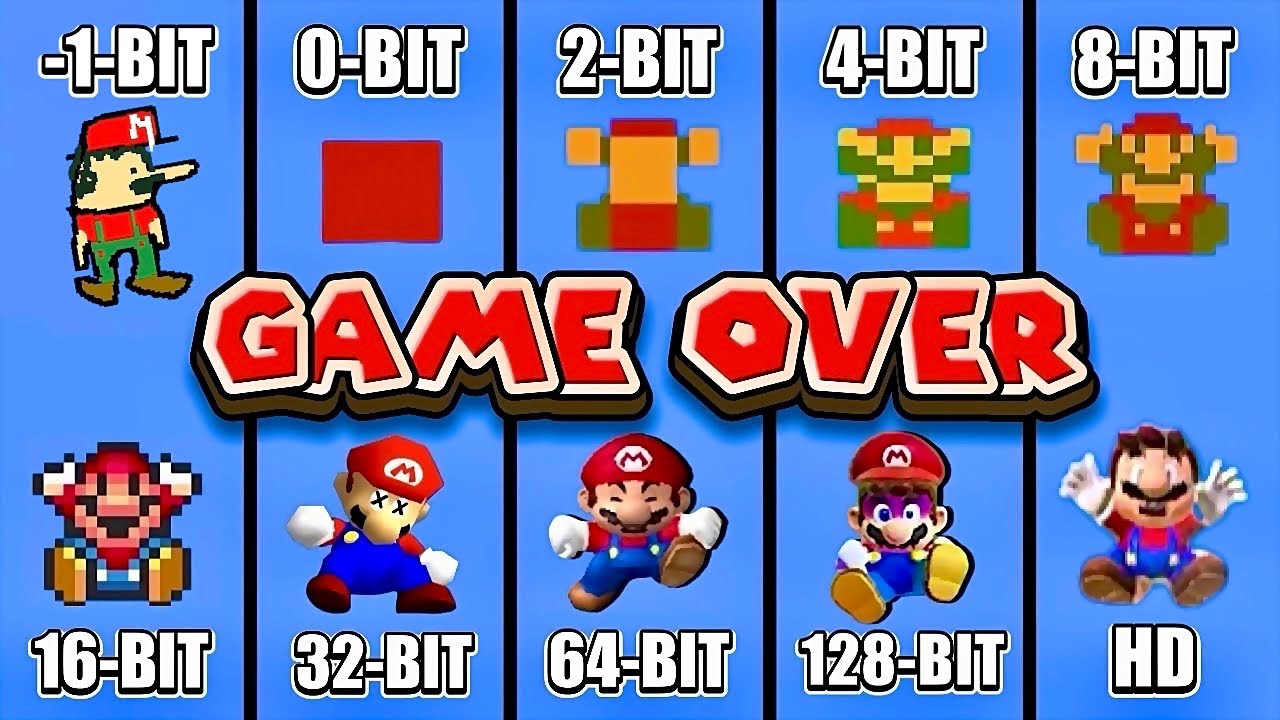 Super Mario Bros. GAME OVER -1-BIT vs 0-BIT vs 2-BIT vs 4-BIT vs 8-BIT vs 16-BIT vs 32-BIT vs 64-BIT