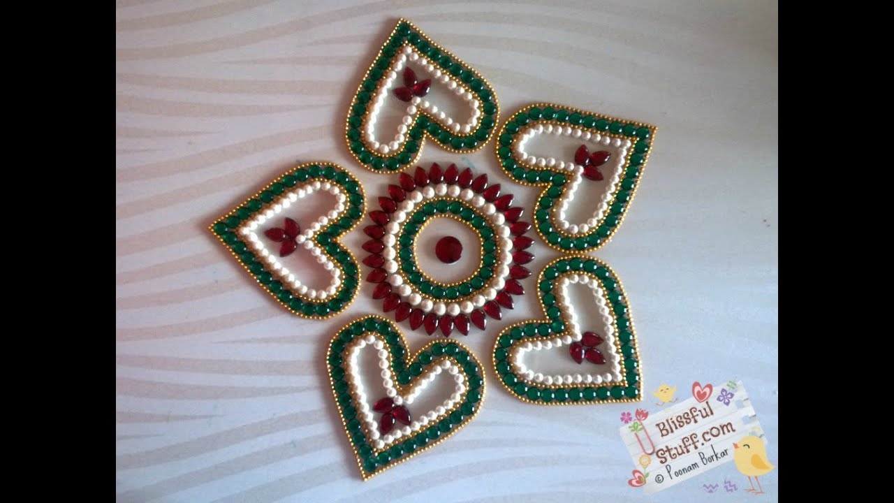 DIY - Heart shaped kundan rangoli, how to make rearrangeable kundan rangoli - diwali special