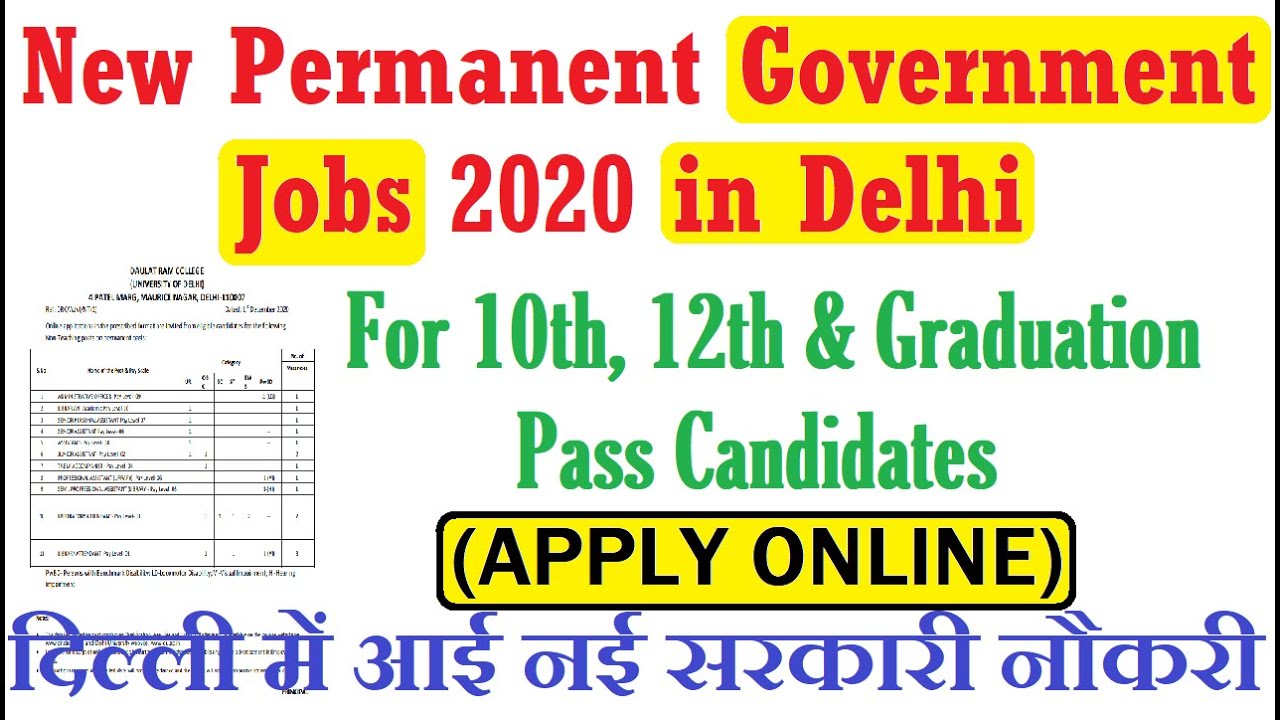 Permanent Government jobs in DELHI, New Vacancy 2020 in Delhi, Government Recruitment 2020 in Delhi