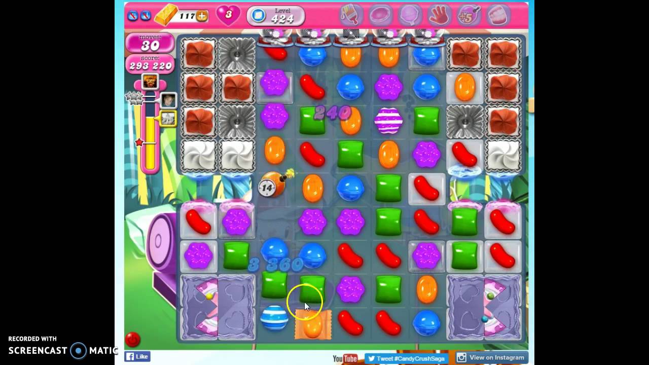 Candy Crush Level 424 w/audio tips, hints, tricks