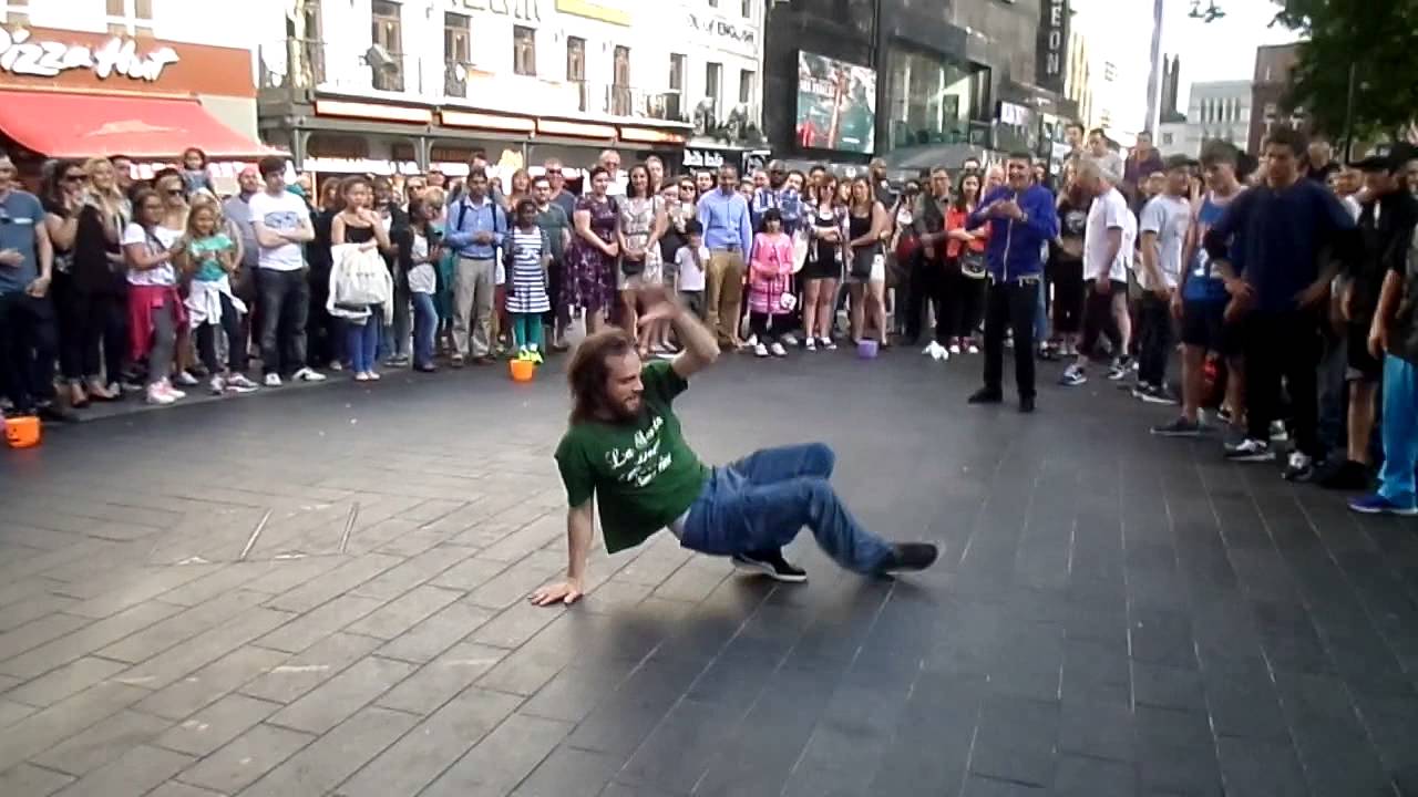 Epic street dancers on the street in Leicester Square