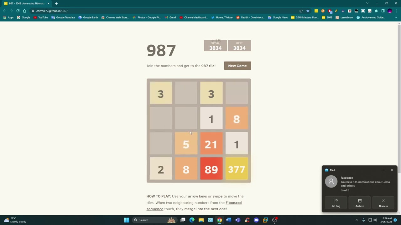 2048 variants | 987 - 2048 clone using Fibonacci sequence