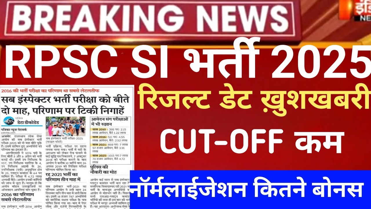 Rajasthan si result 2026/Rpsc si exam CUT-OFF 2026/Rpsc si result 2026/Rpsc si physical test 2026