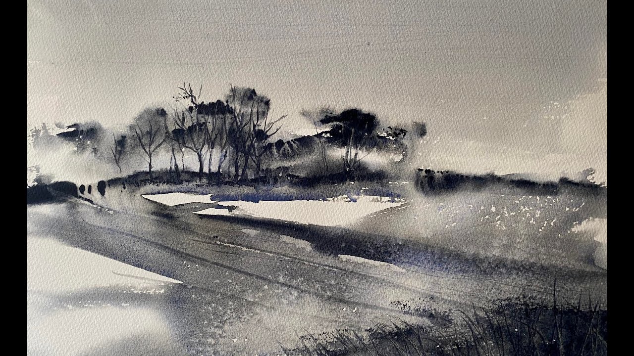 Simple BEGINNER'S Watercolour Loose Landscape, 1 colour watercolor landscape painting tutorial