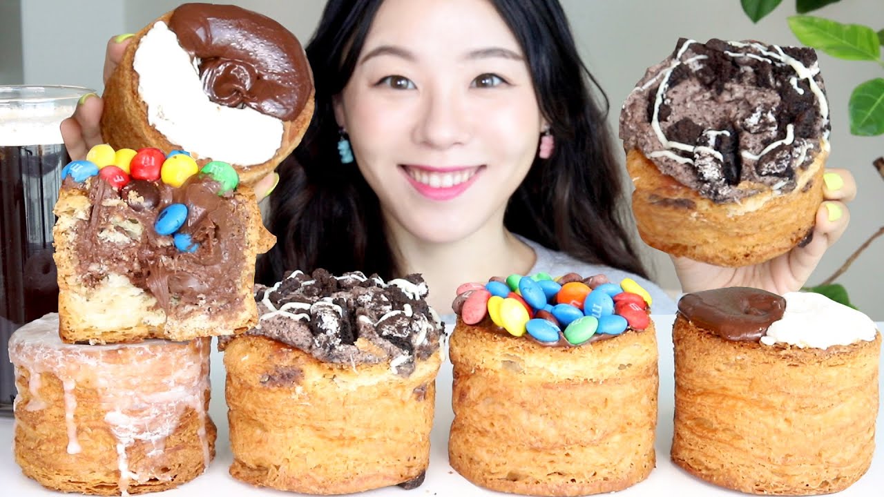 SUB) ASMR Хрустящий жевательный Кремовый пончик Мукбанг 🍩 Шоколад Круассан Хлеб Глазированный пончик