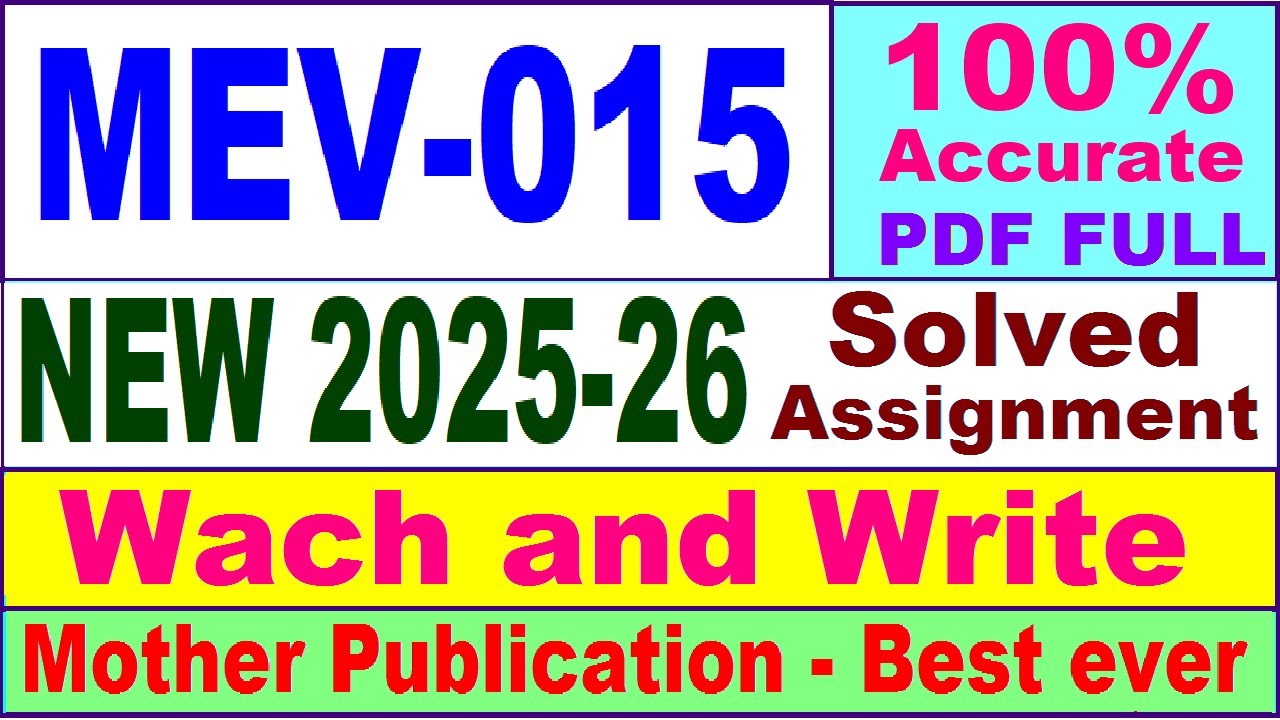 MEV 015 solved assignment 2026 in English || mev 015 solved assignment 2025-26 || ignou mev15