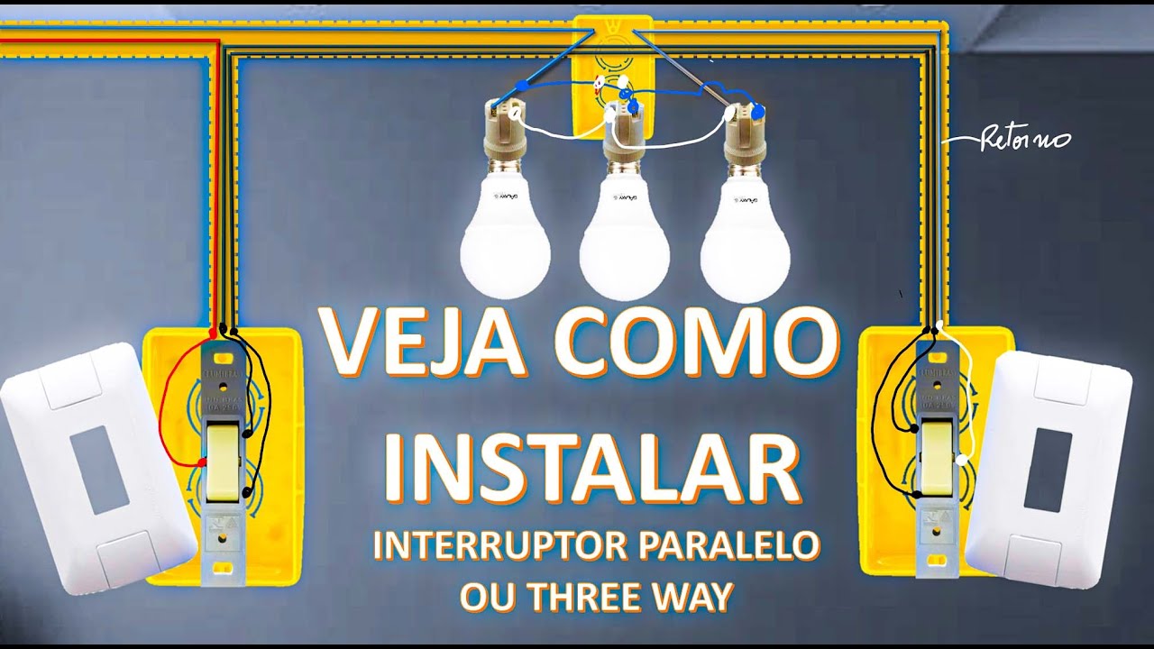 Como Instalar Interruptor Paralelo THREE WAY Simples 3 Lâmpadas