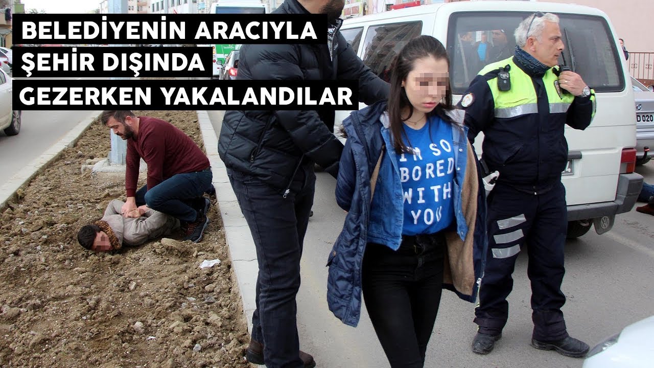 Belediyenin aracıyla şehir dışında gezerken yakalandılar