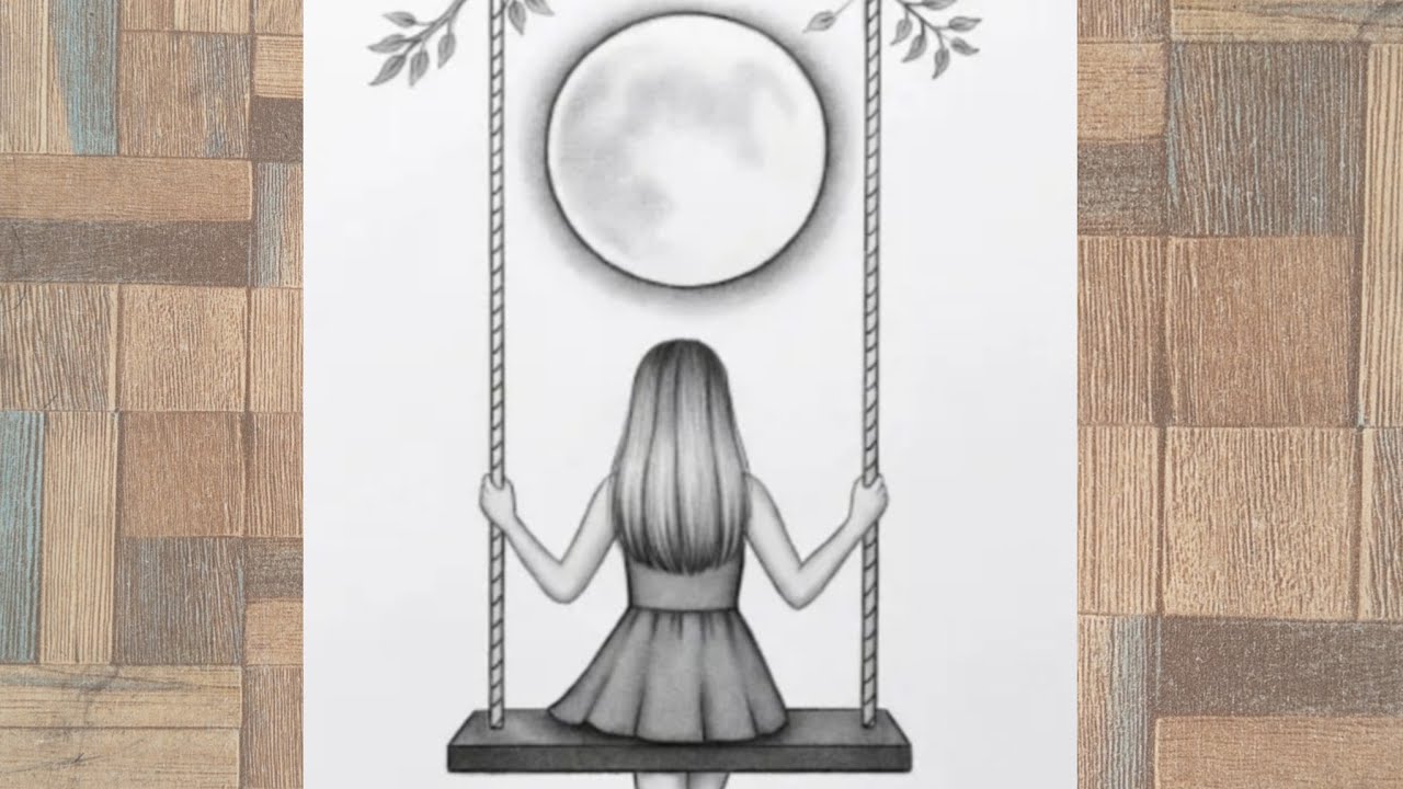 How to draw a girl sitting on swing || shading drawing girl easy for beginners || Girl drawing