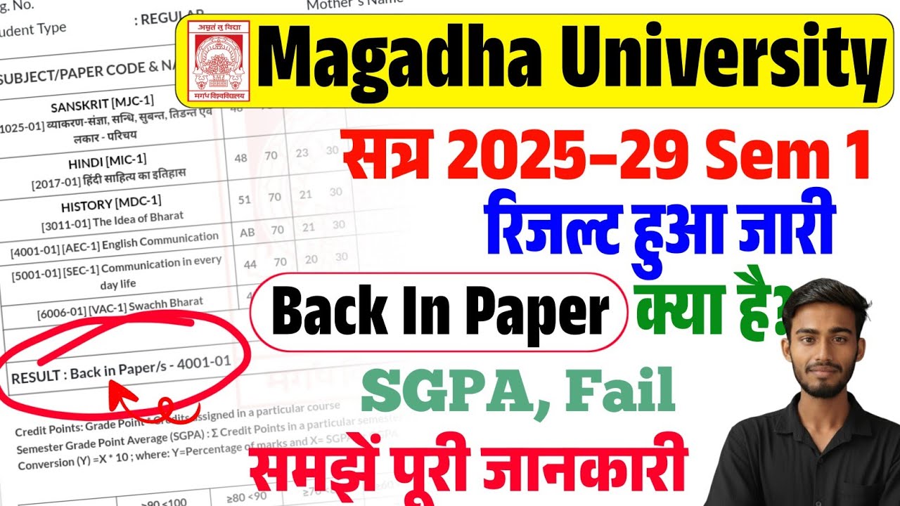 Magadh University 2025-29 Sem 1 Result Release | Semester Result Back in Paper| SGPA| Fail क्या करें