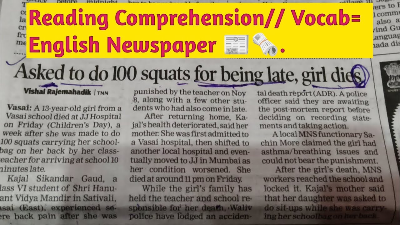 ## Reading Comprehension// Vocabulary// English Newspaper ###.