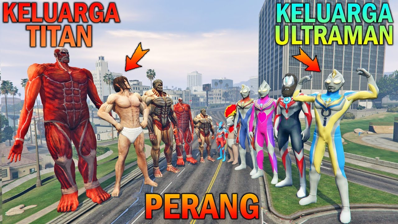 KELUARGA ULTRAMAN PERANG LAWAN KELUARGA TITAN, ULTRAMAN UPIN IPIN TAKUT - GTA 5 BOCIL SULTAN