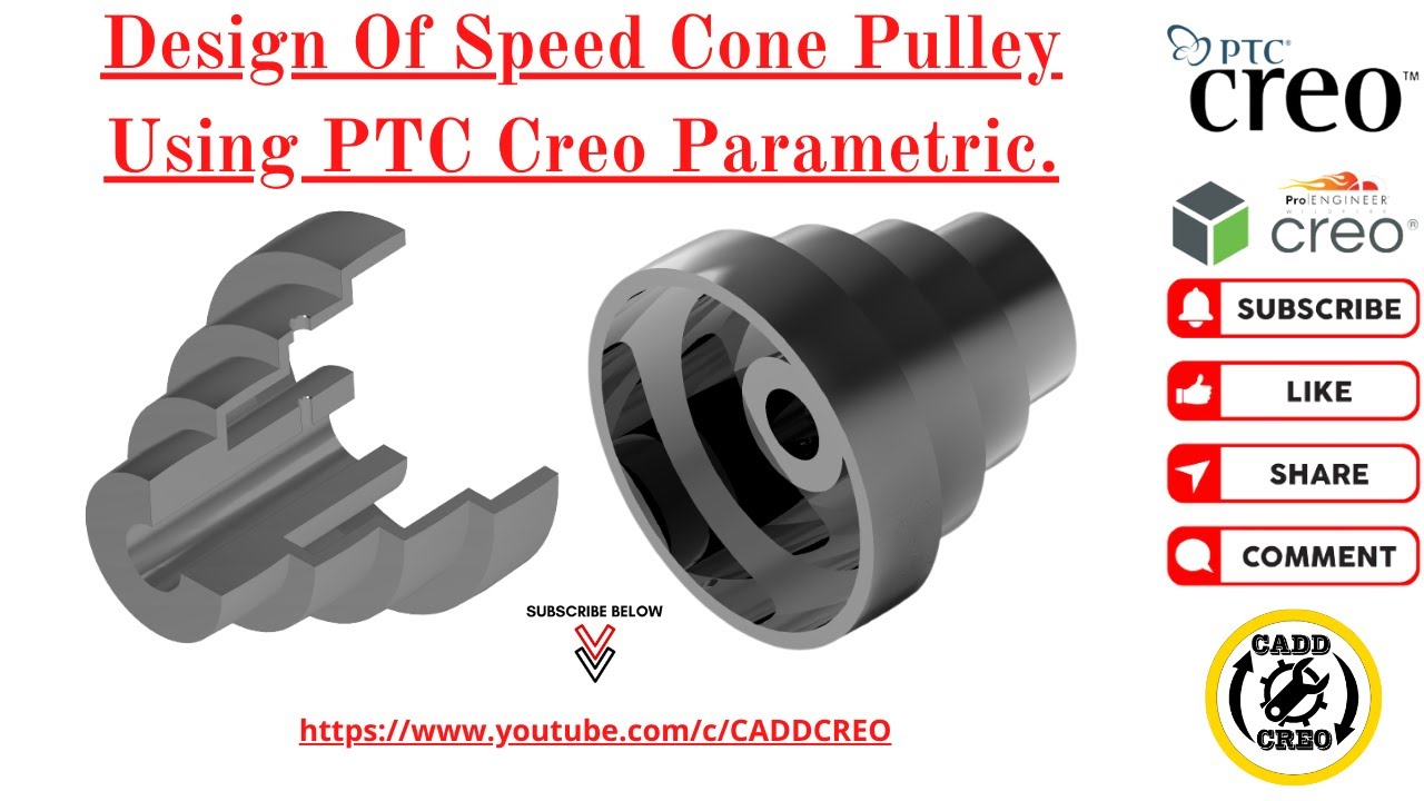 How To Create Pullet In 3D | Stepped Pulley Belt Drive | Speed Cone Pulley | Creo Parametric