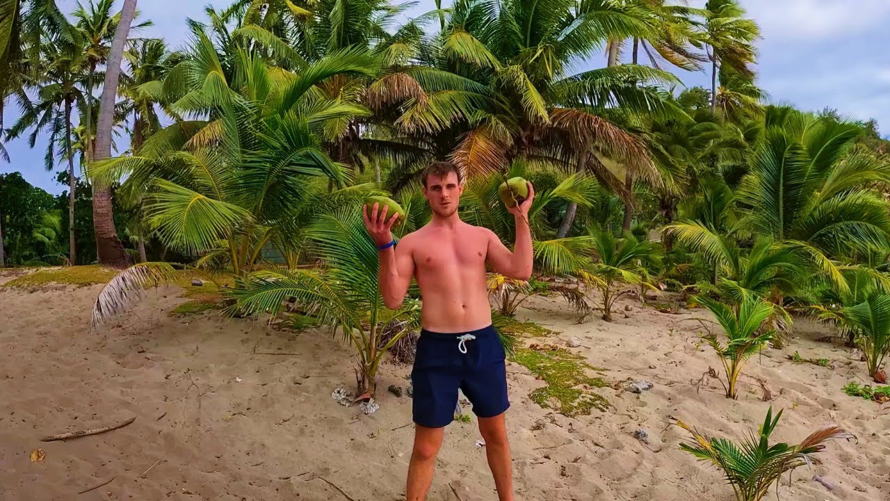 Climbing coconut trees in Fijj 🇫🇯