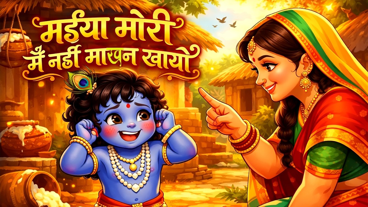 मइया मोरी मैं नहीं माखन खायो 😄 | नटखट कान्हा की मजेदार कार्टून स्टोरी #cartoon #krishna