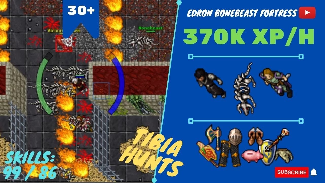 RP SOLO LVL 30+ 370K XP/H - SKILLS 99/86 - Edron bonebeast Fortress - TIBIA HUNT