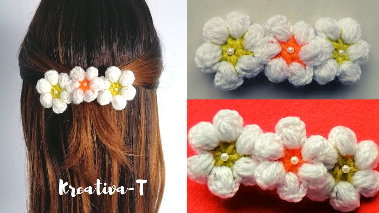 Flores tejidas crochet (pasador para el cabello)