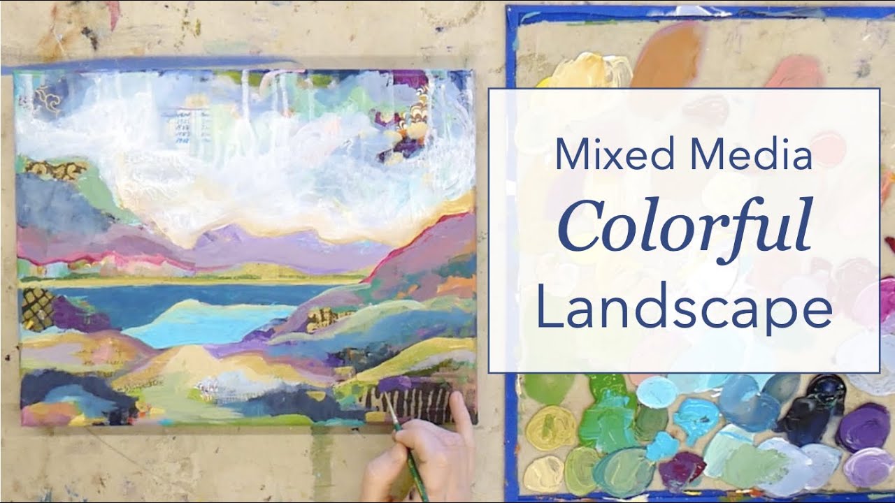 A Colorful, Abstract Landscape with Mixed Media