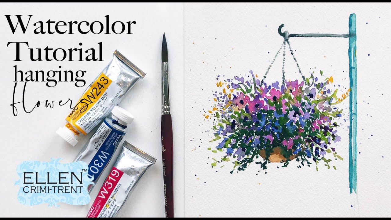 EASY Watercolor Tutorial for Beginners- Hanging Flower Basket- Floral Friday