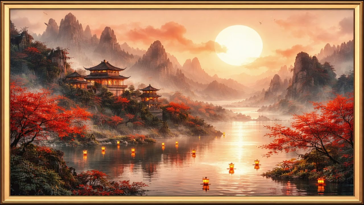 8K Lantern Sunset 🌅🏮 | Dreamy Mountain Valley Cinematic Landscape