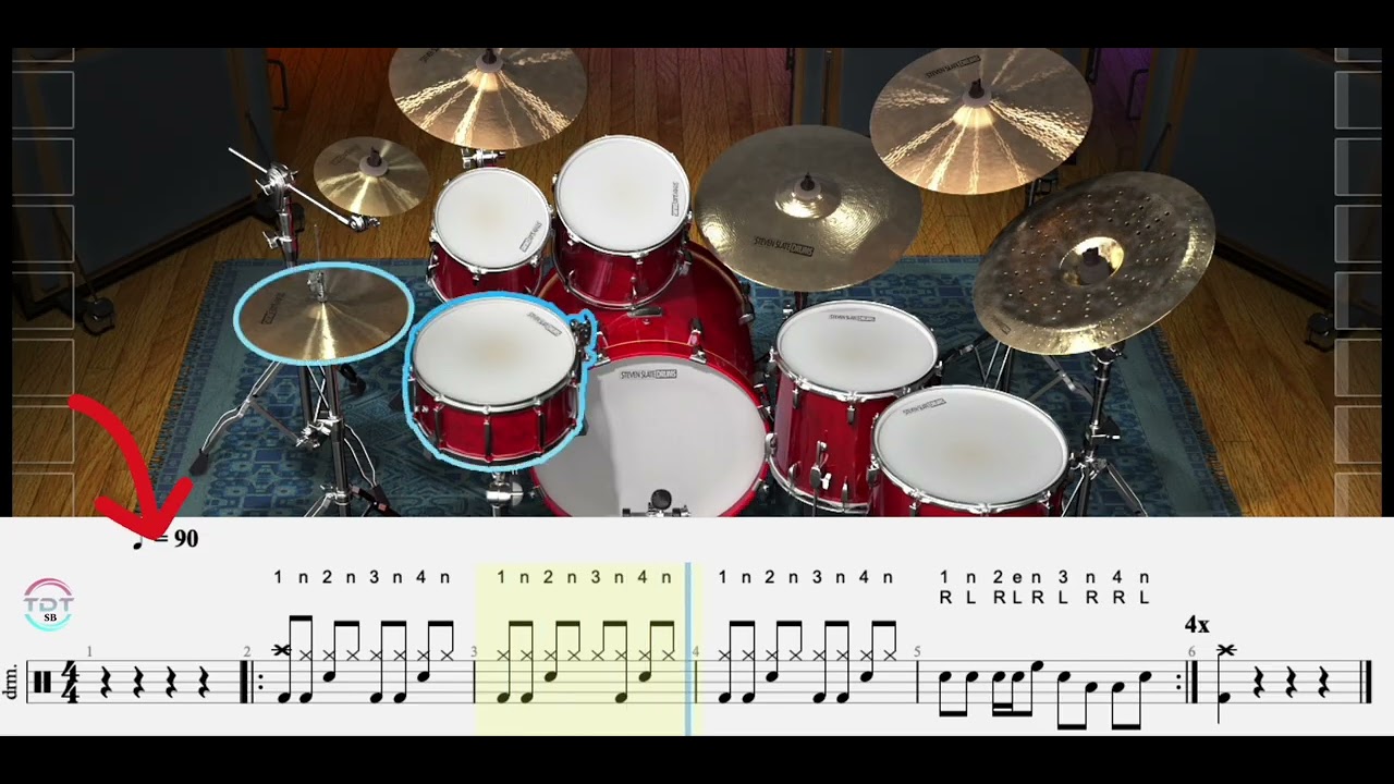Drums Basic Lesson 12 || Four Bar Phrase with Fills 2 ( Bpm 60, 70, 80, 90, 100, 110, 120 )