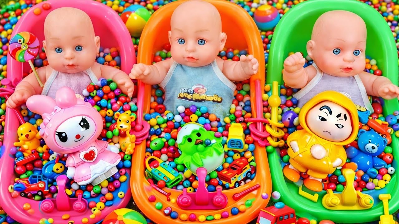 Full of 3 Rainbow BathTubs Candy with M&M's & Magic Slime Cutting Video