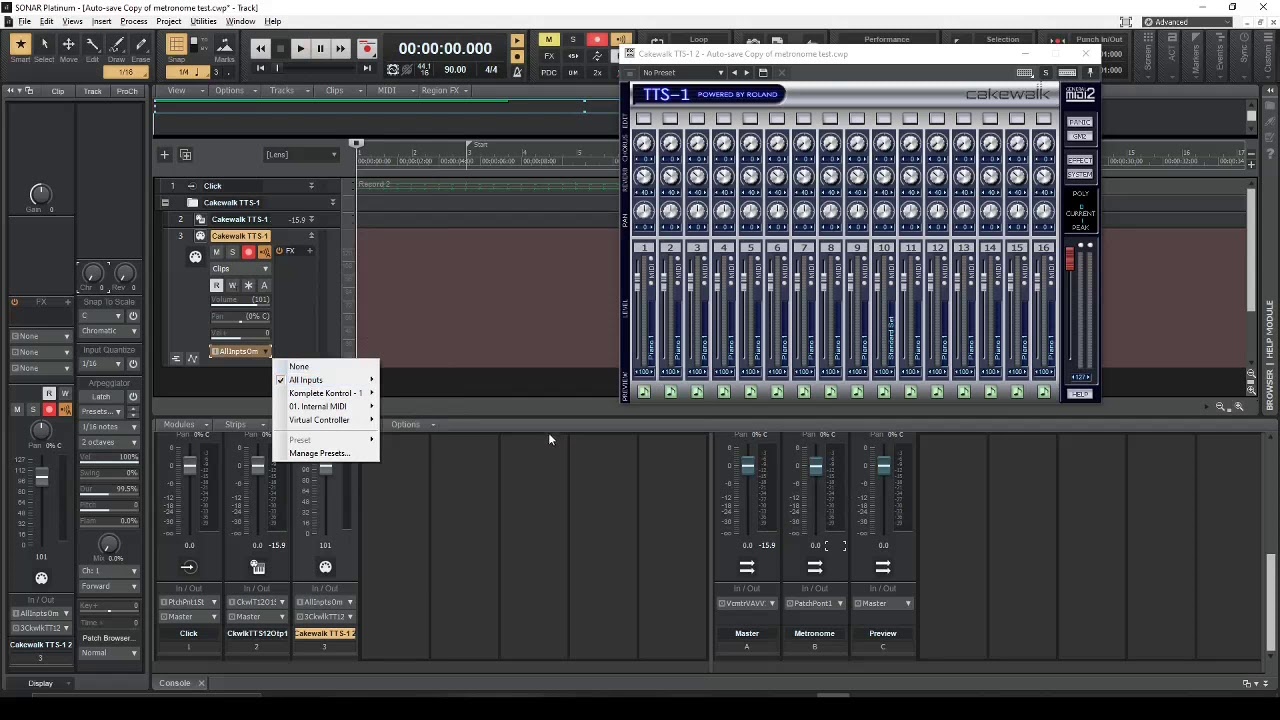 Cakewalk Sonar Metronome Settings, Routing, and Recording