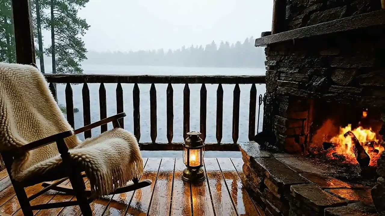 Rain Sounds & Fireplace 🔥🌧️ Cozy Lakeside Cabin | Deep Sleep, Relaxation & Focus