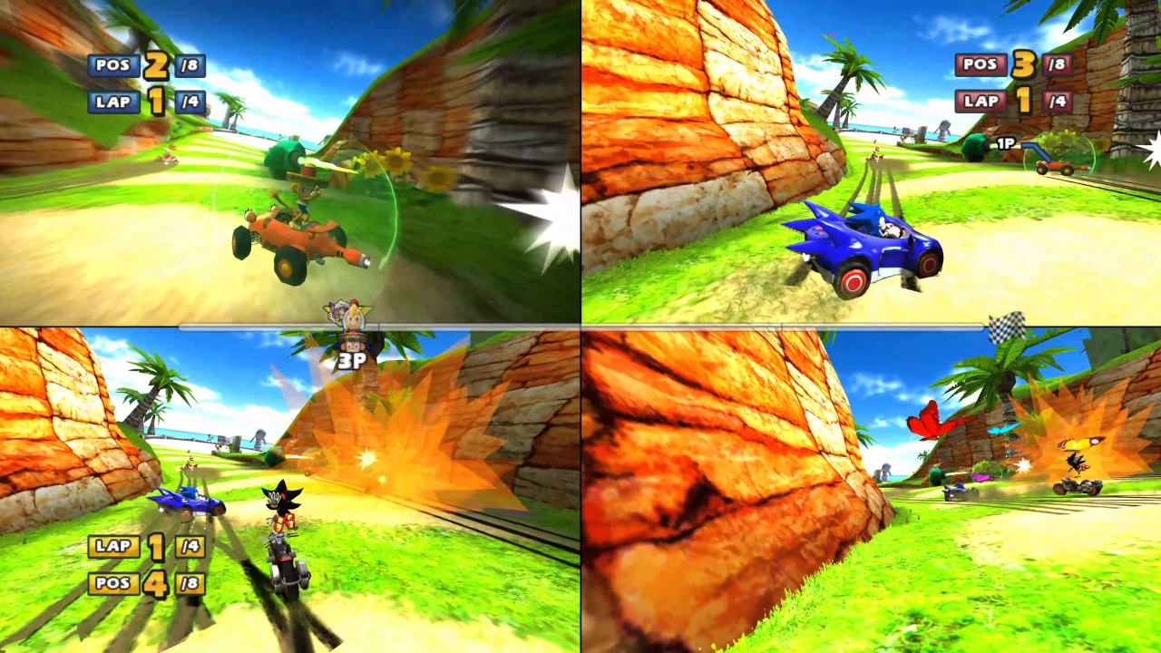 Sonic & Sega all star racing Whale Lagoon split screen bumping around 4k