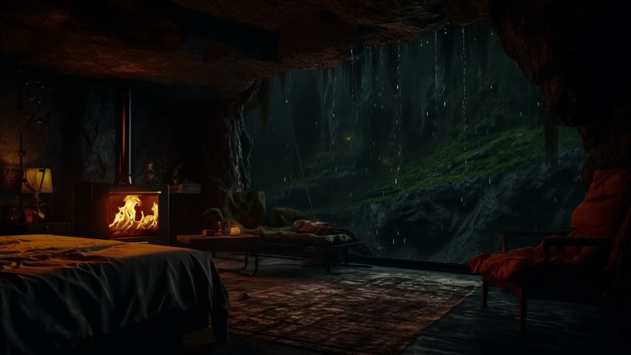 Try Survival in a Cave for 1 Day on a Beautiful Rainy Day | Rain Sounds, Campfire