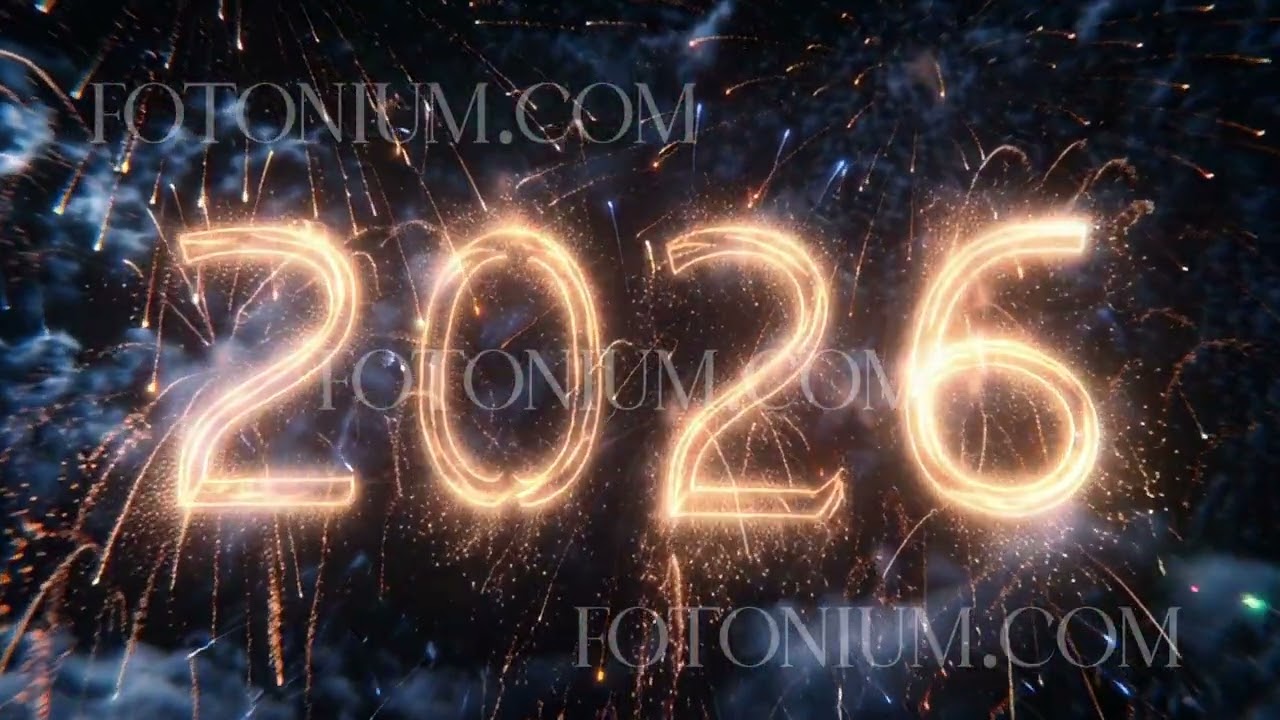 New Year Transition: 2025 to 2026 Fireworks Celebration - Royalty Free Video Download Link in Desc
