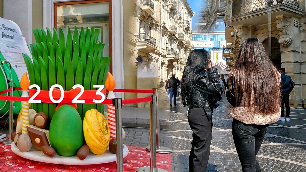 Bakı - Mərkəz - NOVRUZ BAYRAMI (Mart 2023) Tarqoviy - Piyada Gəzinti Turu - Baku | Walking -4k- Баку